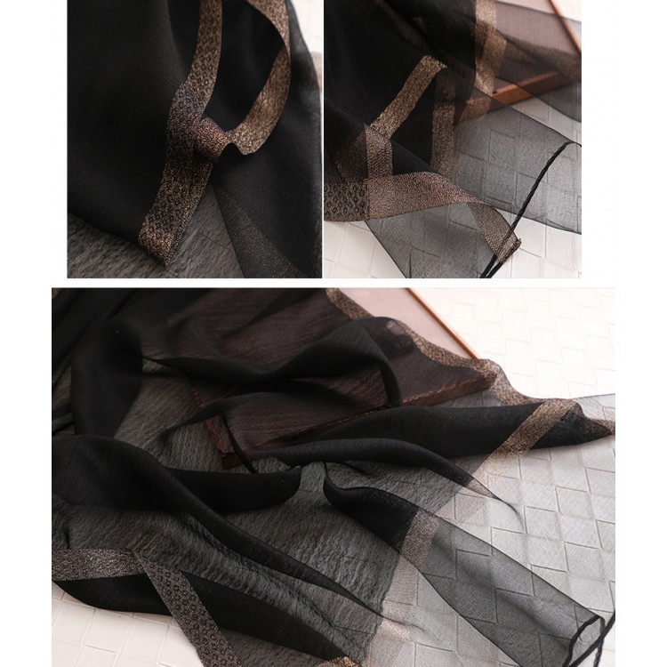 Жіночий шарф шифоновий шовк чорний прозорий, 200*70 см - 9
