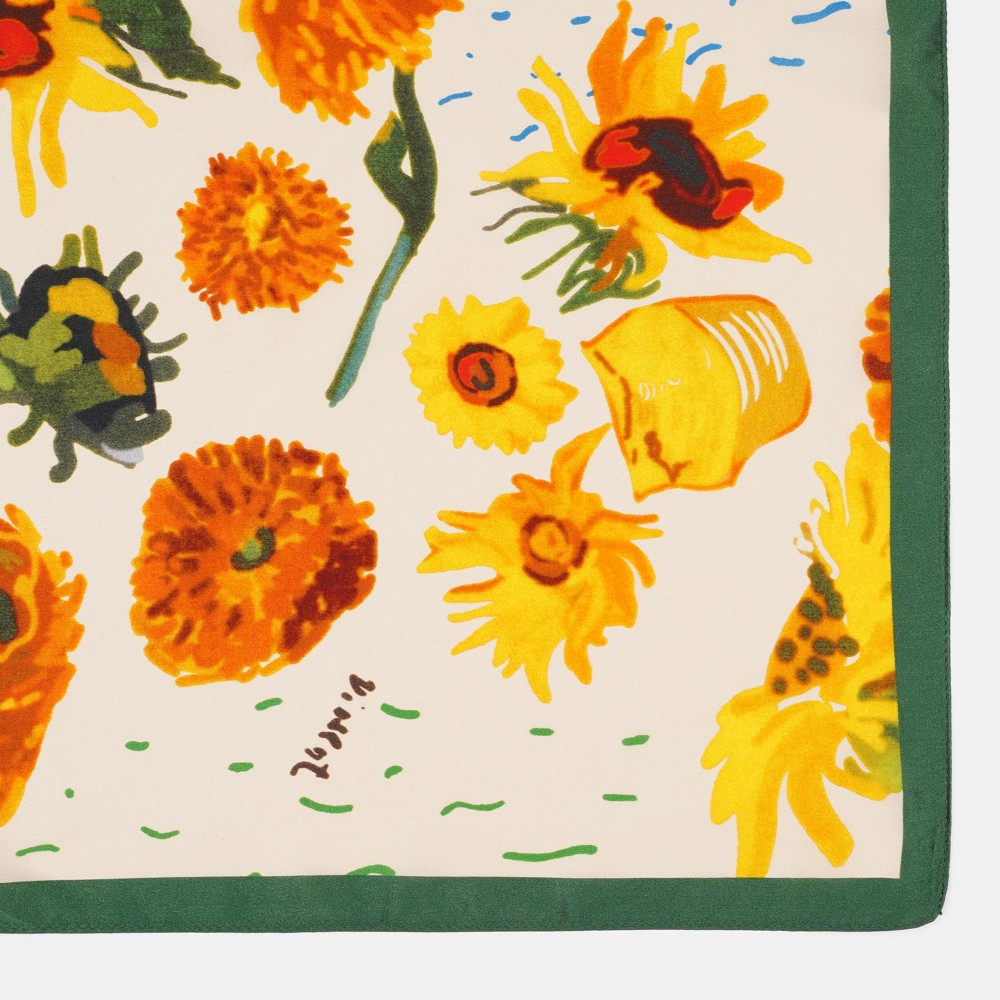 Жіноча хустка шовкова кремова з соняшниками, 53*53 см - 3