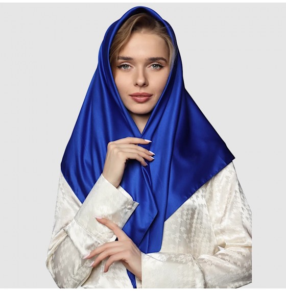 Атласный платок шелковый женский однотонный 90*90 см