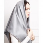 Атласный платок женский серый однотонный классический, 90*90 см