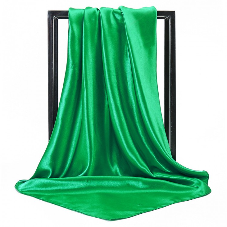 Атласный платок женский однотонный зеленый, 90*90 см - 2