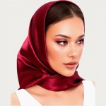 Атласный платок женский гранатный однотонный, 90*90 см