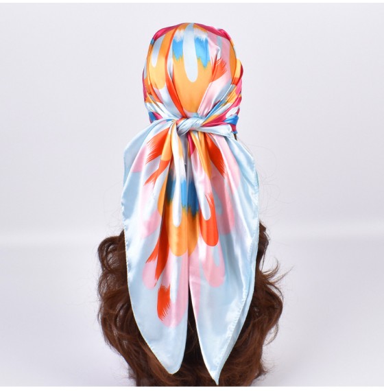 Женский платок атласный цветок-радуга, 90*90 см