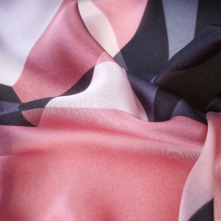 Шовковий жіночий шарф сіро-чорний з рожевим перламутр - 5