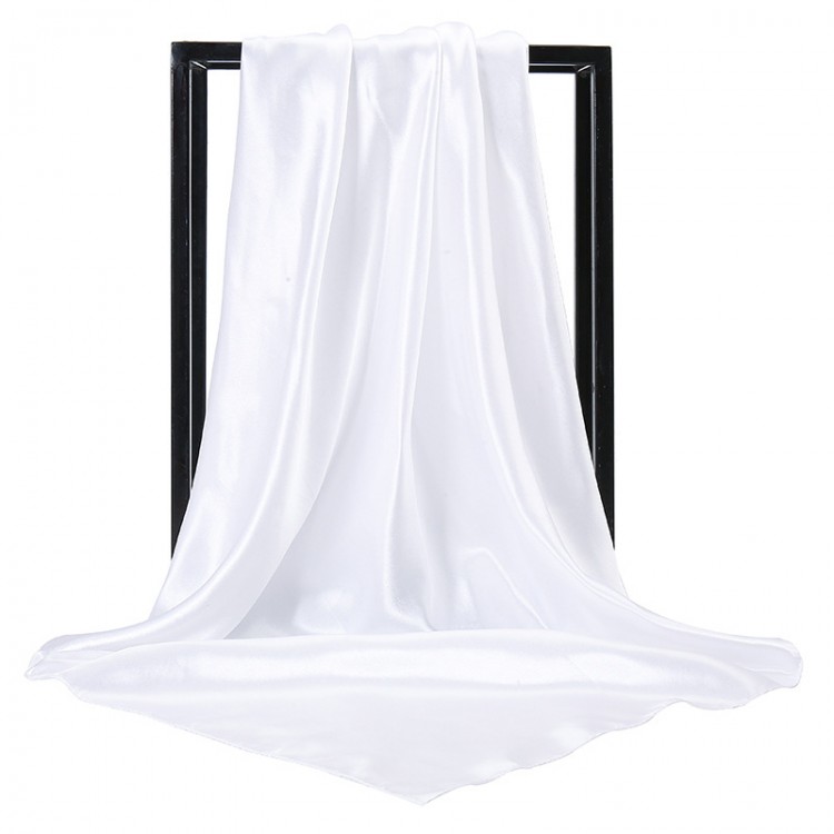 Атласный платок женский белый однотонный, 90*90 см - 3