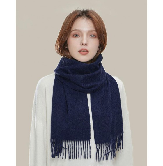 Шерстяной шарф женский синий черничный, 180*32 см