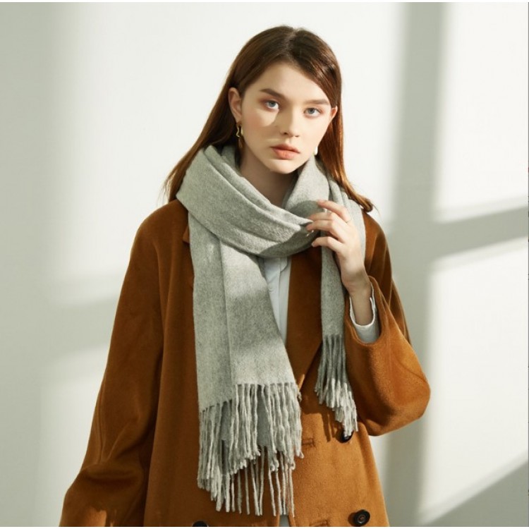 Жіночий шарф кашеміровий світло-сірий натуральний 200*68 см - 2