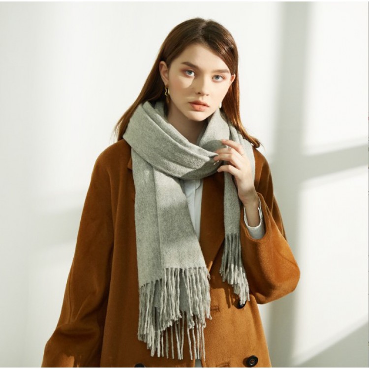 Жіночий шарф кашеміровий світло-сірий натуральний 200*68 см - 3