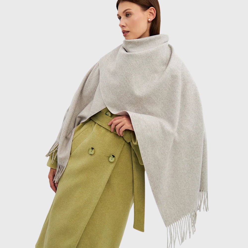 Жіночий шарф кашеміровий світло-сірий натуральний 200*68 см - 2
