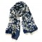 Жіночий шарф шовковий синій з білими трояндами шипшини