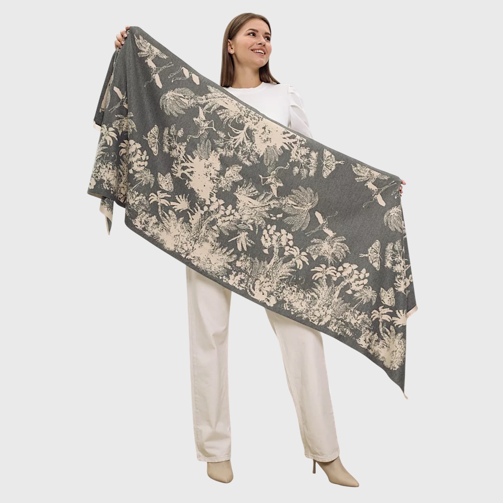 Женский шарф двусторонний бежево-серый кашемировый - 4