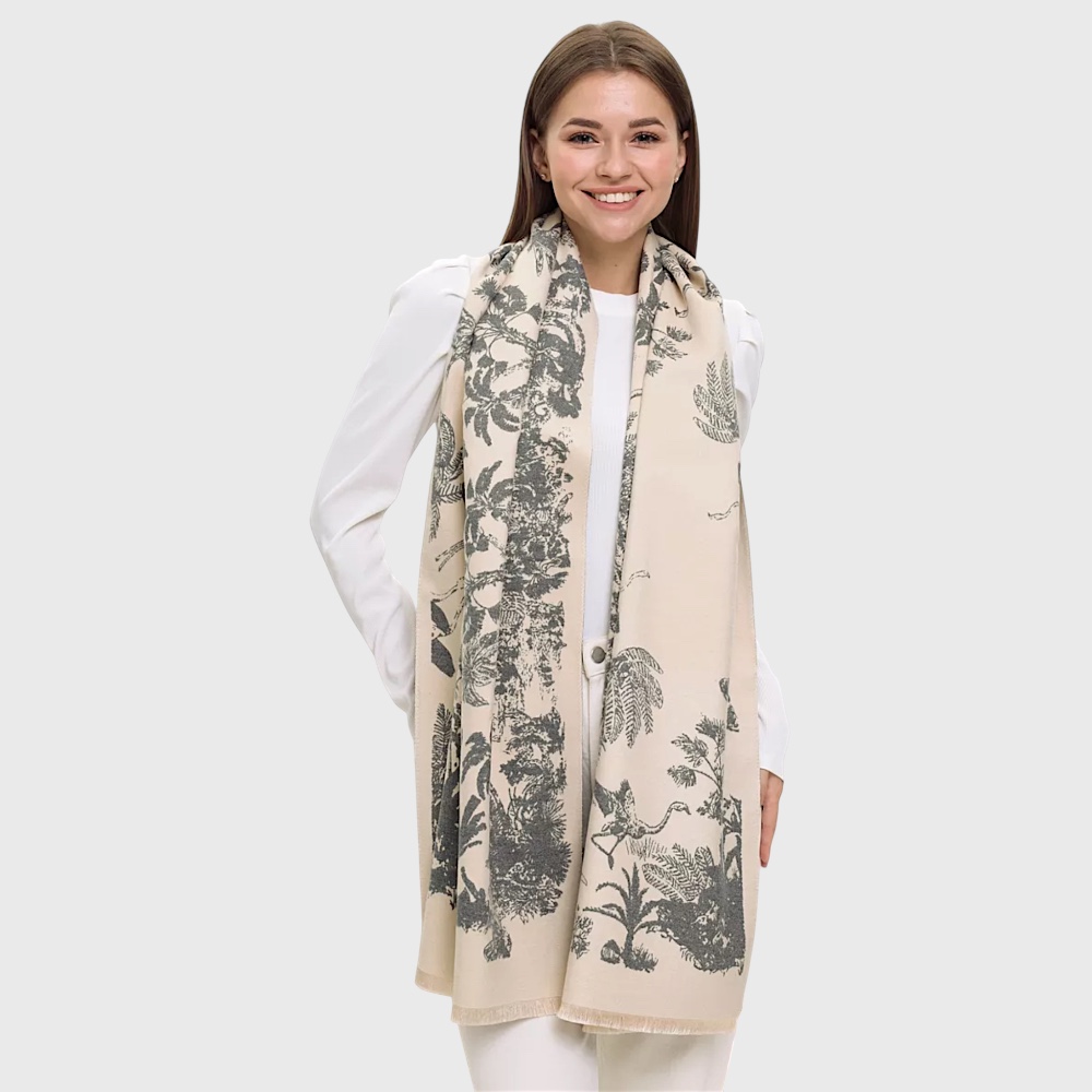 Женский шарф двусторонний бежево-серый кашемировый - 7