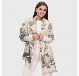 Женский шарф двусторонний бежево-серый кашемировый