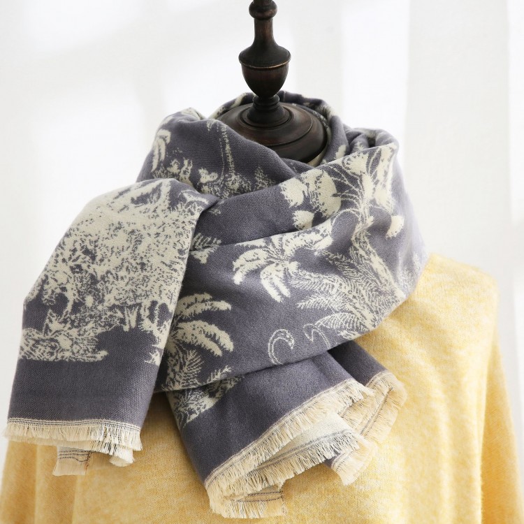 Жіночий шарф двосторонній бежевий із сірим кашеміровим, 180*70 см. - 5