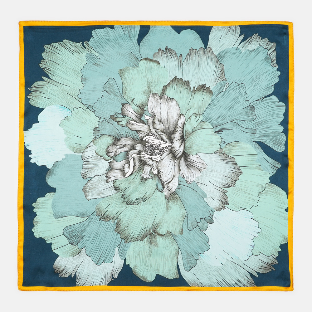 Шелковый платок шейный бирюзовый жемчуг, 53*53 см