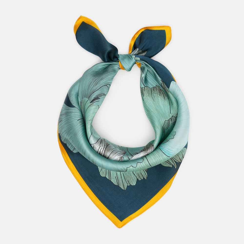 Шелковый платок шейный бирюзовый жемчуг, 53*53 см - 2