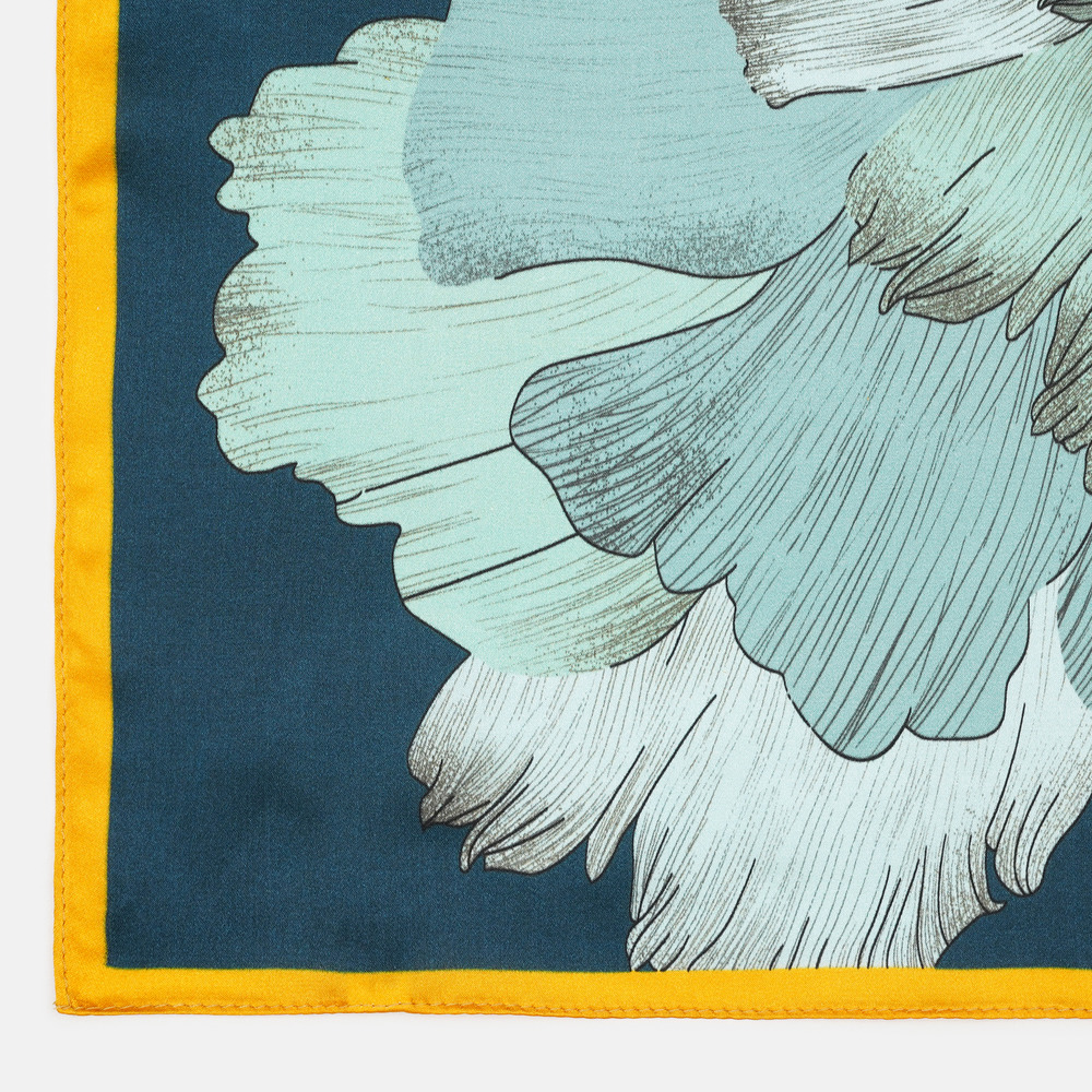 Шелковый платок шейный бирюзовый жемчуг, 53*53 см - 3