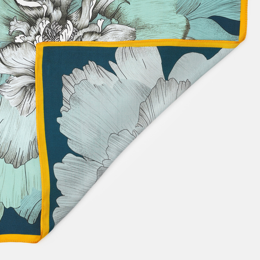 Шелковый платок шейный бирюзовый жемчуг, 53*53 см - 4