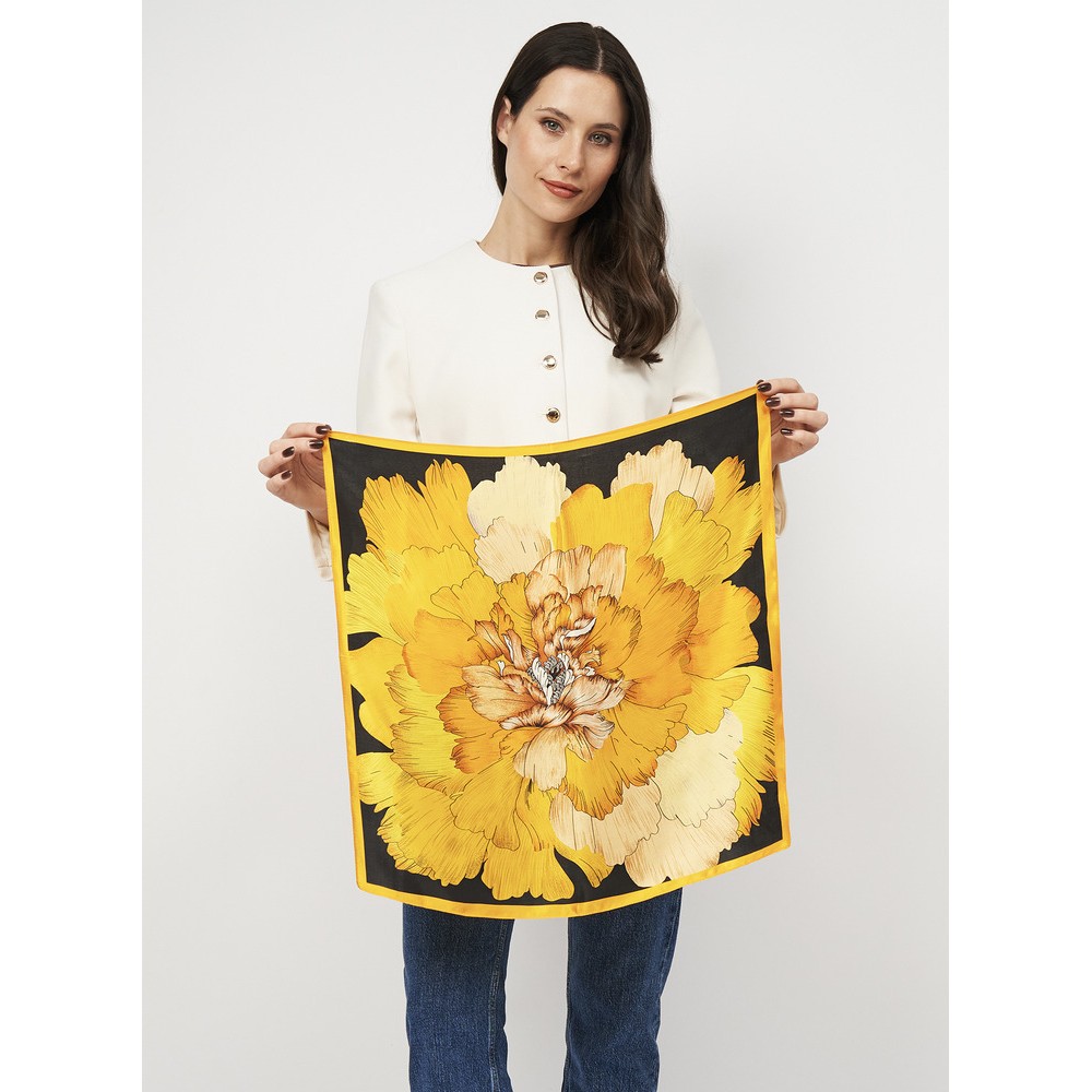 Шовкова хустка жіноча шийна золотий оксамитець, 53х53 см - 4