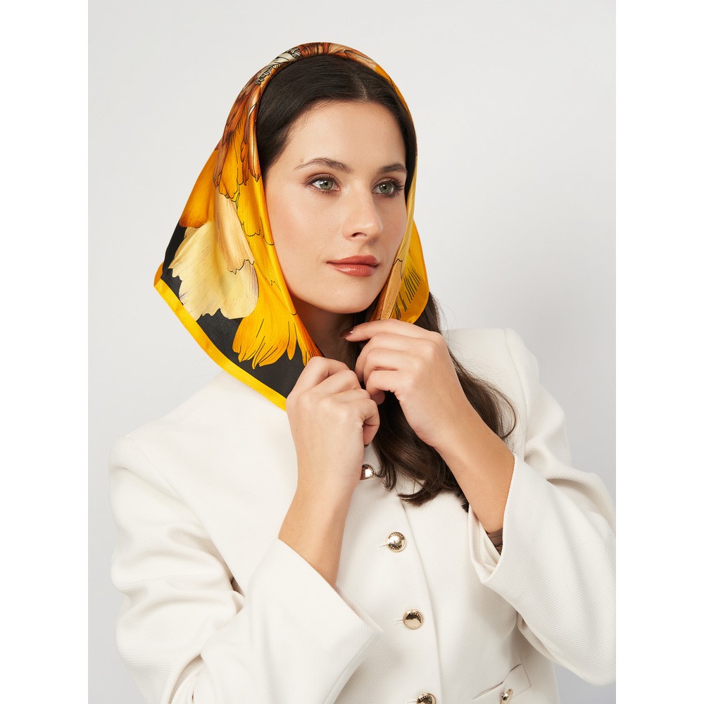 Шовкова хустка жіноча шийна золотий оксамитець, 53х53 см - 2