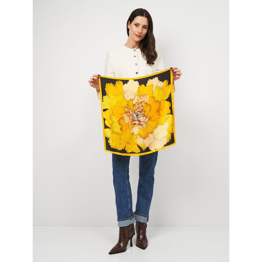 Шовкова хустка жіноча шийна золотий оксамитець, 53х53 см - 5