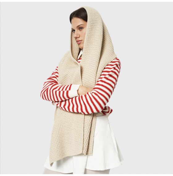 В'язаний шарф жіночий вовняний світло-бежевий, 185х40 см