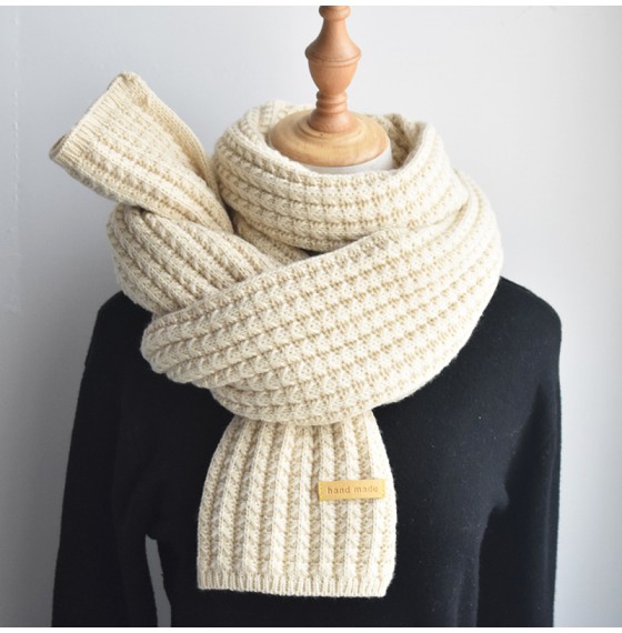 Вязаный шарф кремовый с узором стильный, 170*25 см