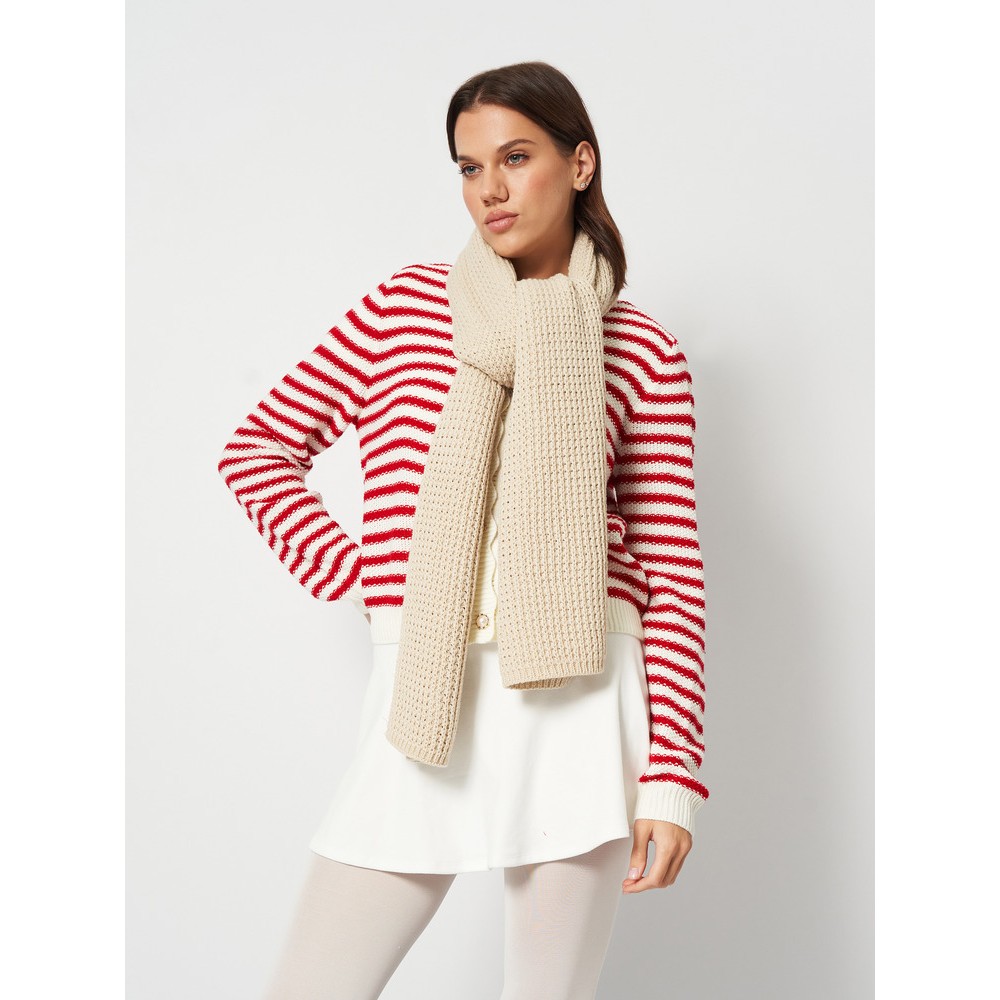 В'язаний шарф жіночий вовняний світло-бежевий, 185х40 см - 2