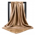 Атласный платок женский кофейный однотонный, 90*90 см