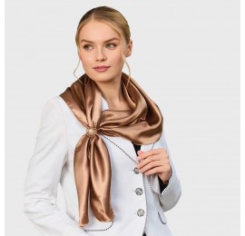 Атласный платок женский кофейный однотонный, 90*90 см