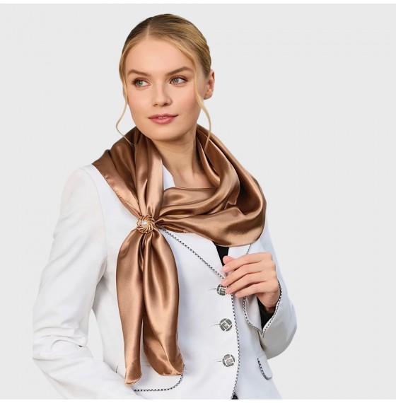 Атласна хустка жіноча кавова однотонна, 90*90 см Атласна хустка жіноча кавова однотонна, 90*90 см