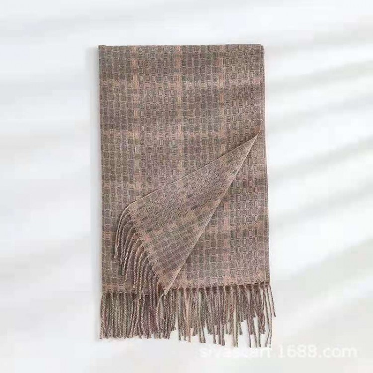 Жіночий шарф кашеміровий пудровий із сірим м'який, 180*70 - 9