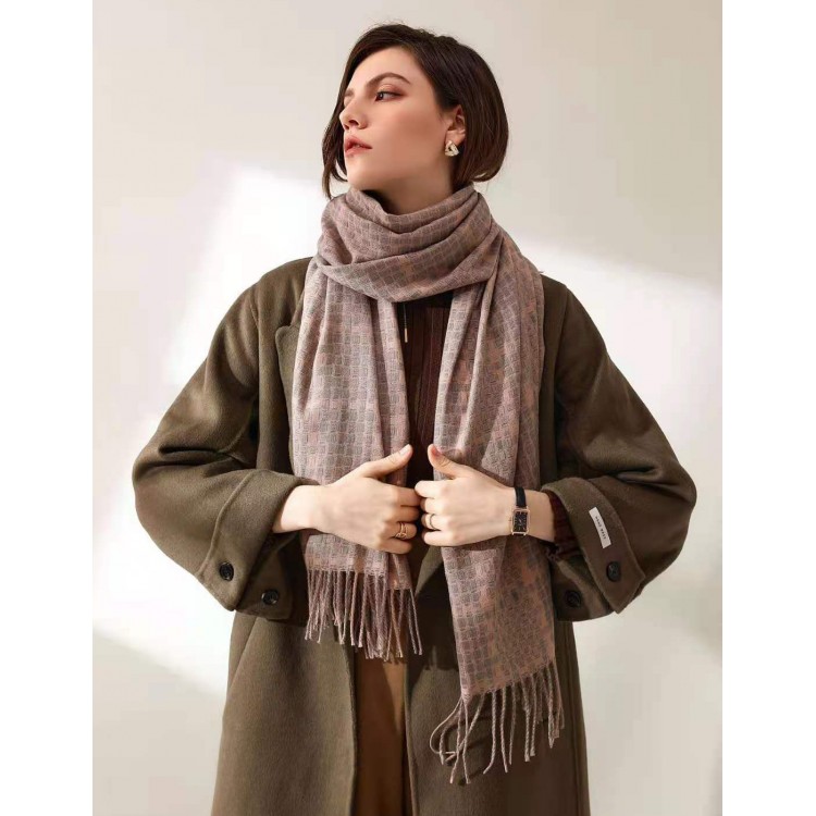 Жіночий шарф кашеміровий пудровий із сірим м'який, 180*70 - 2