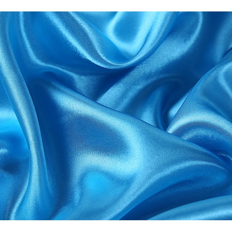 Атласна хустка шовкова блакитна однотонна, 90*90 см  - 2