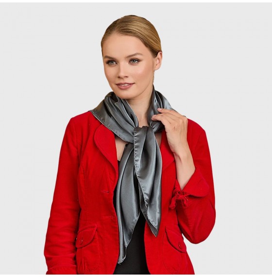 Атласна хустка жіноча сіра сталева косинка 90*90 см