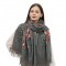 Женский шарф кашемировый антрацитовый с вышивкой, 195*70 см