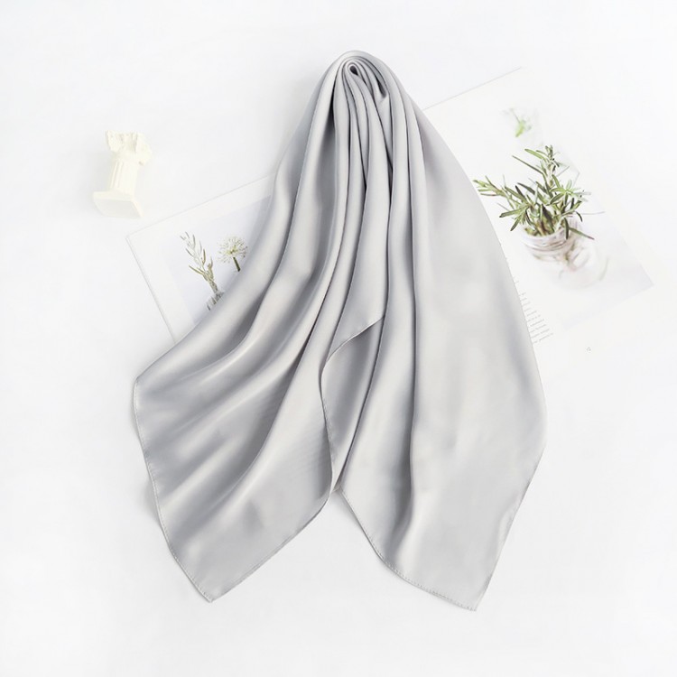 Женский платок шелковый серый однотонный, 70*70 см - 2