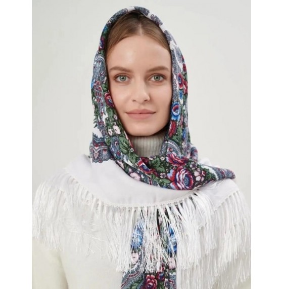 Народный платок белый в украинском стиле, 130*130 см