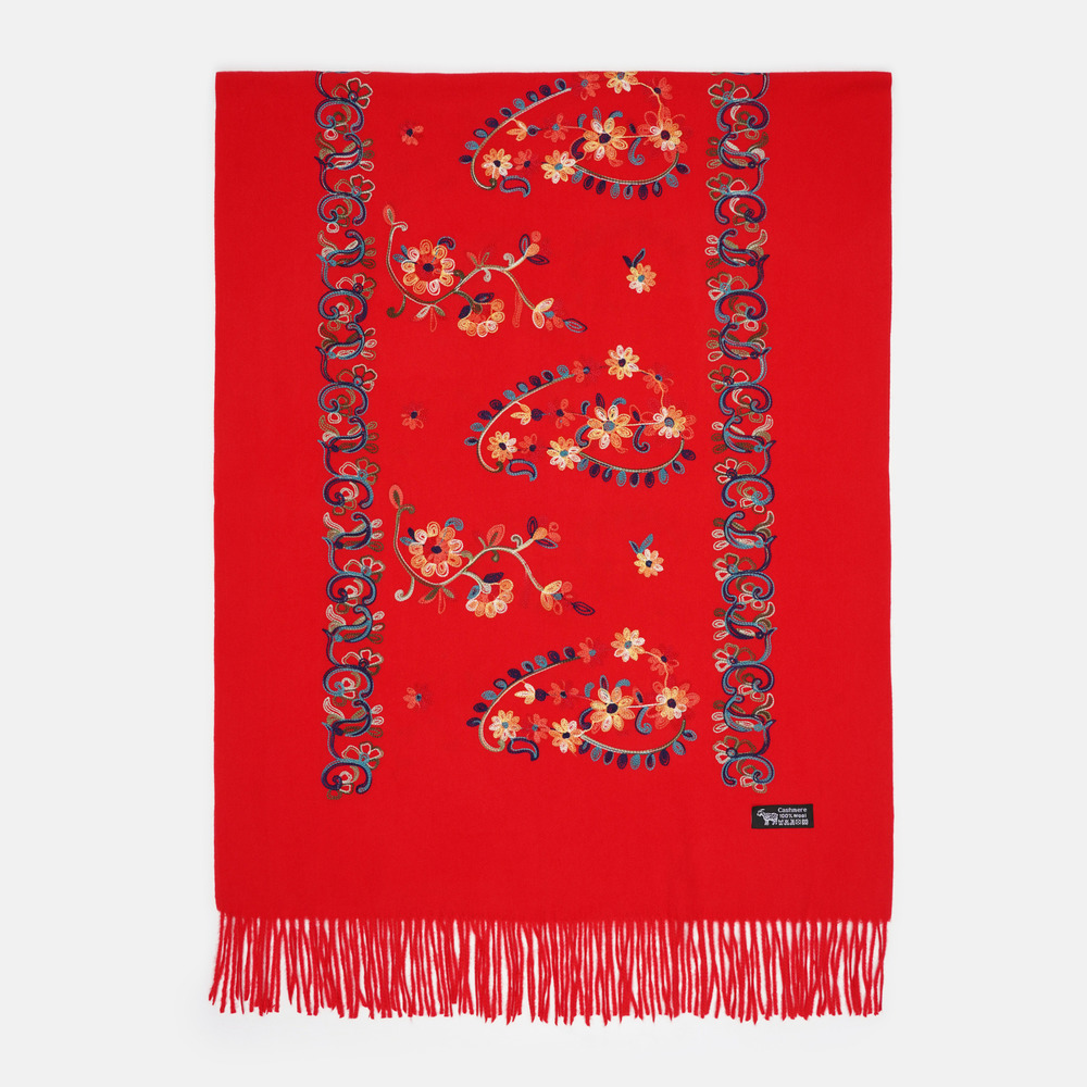 Жіночий шарф-палантин кашеміровий червоний вишитий 