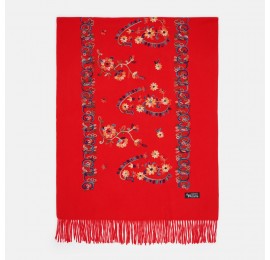 Женский шарф-палантин кашемировый красный вышитый 