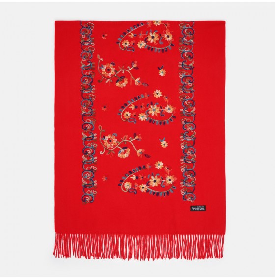 Жіночий шарф-палантин кашеміровий червоний вишитий Жіночий шарф-палантин кашеміровий червоний вишитий