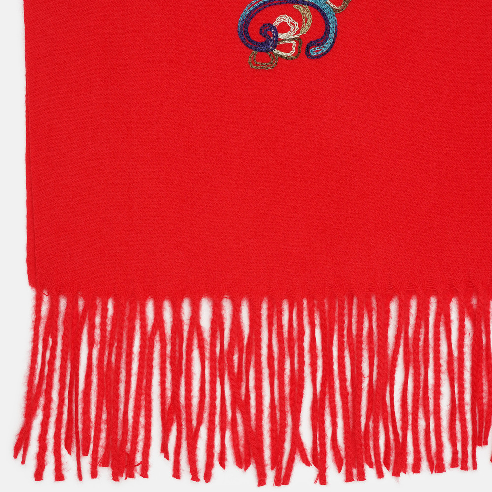 Жіночий шарф-палантин кашеміровий червоний вишитий  - 4