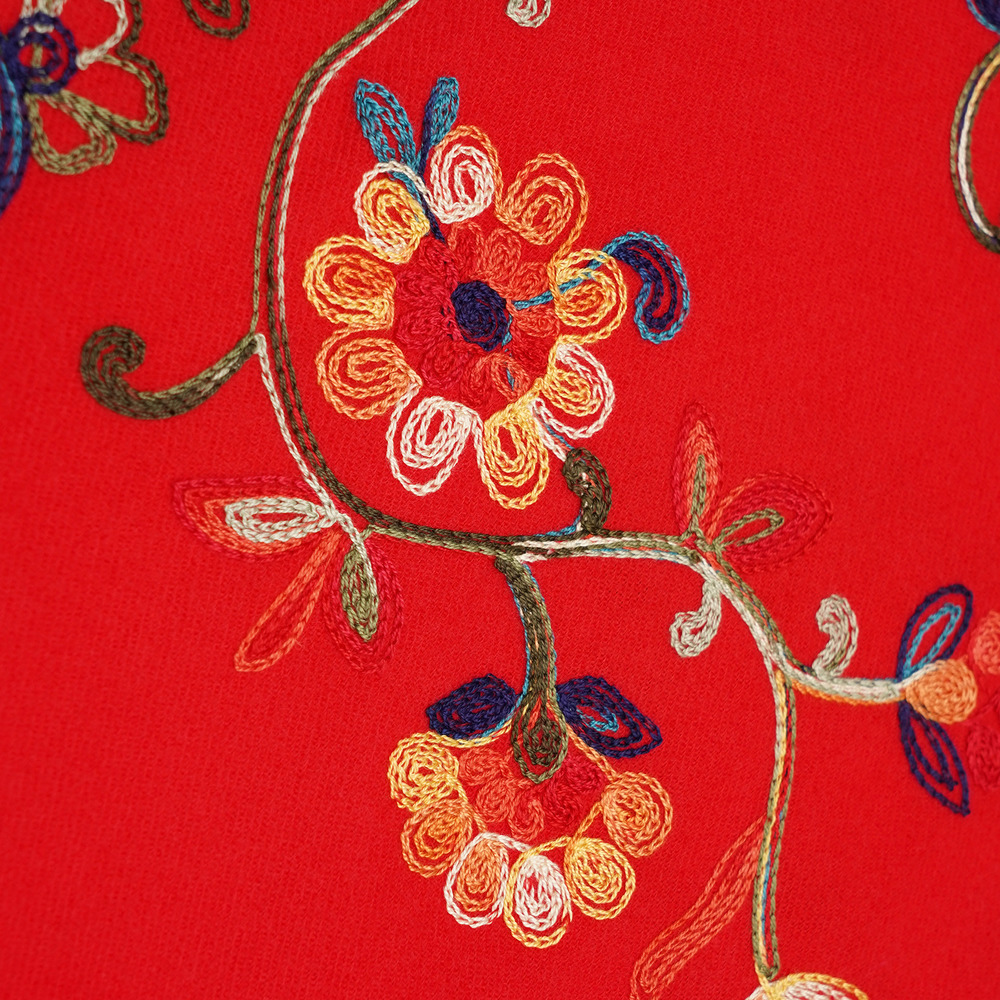 Жіночий шарф-палантин кашеміровий червоний вишитий  - 3