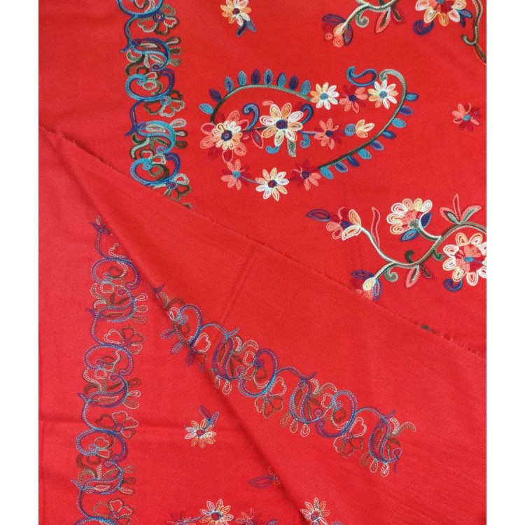 Жіночий шарф-палантин кашеміровий червоний вишитий  - 7