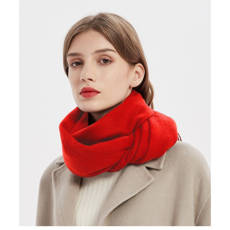 Вовняний шарф жіночий червоний однотонний, 180*32 см - 6