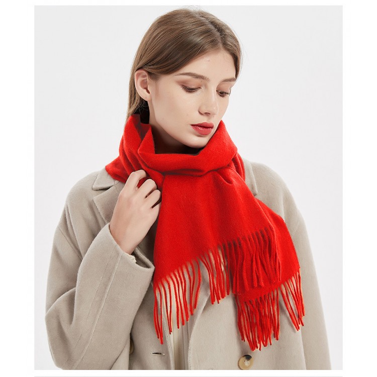Вовняний шарф жіночий червоний однотонний, 180*32 см - 4