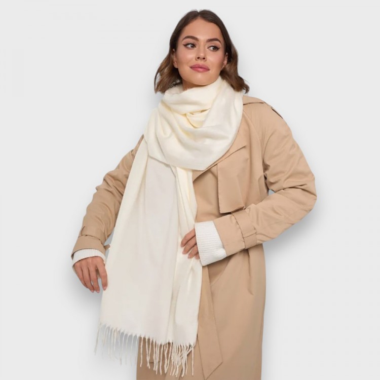 Жіночий шарф молочний однотонний SKY Cashmere, 180*70 см - 5