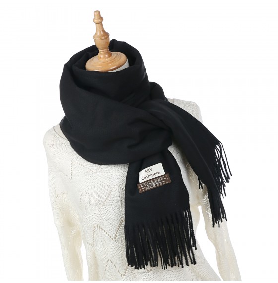Женский шарф черный однотонный SKY Cashmere, 180*70 см