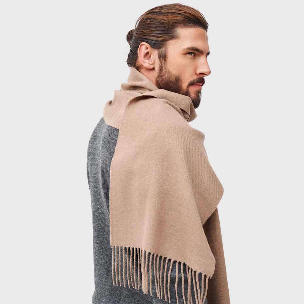 Мужской шарф шерстяной бежевый camel, 180*33 см  - 2