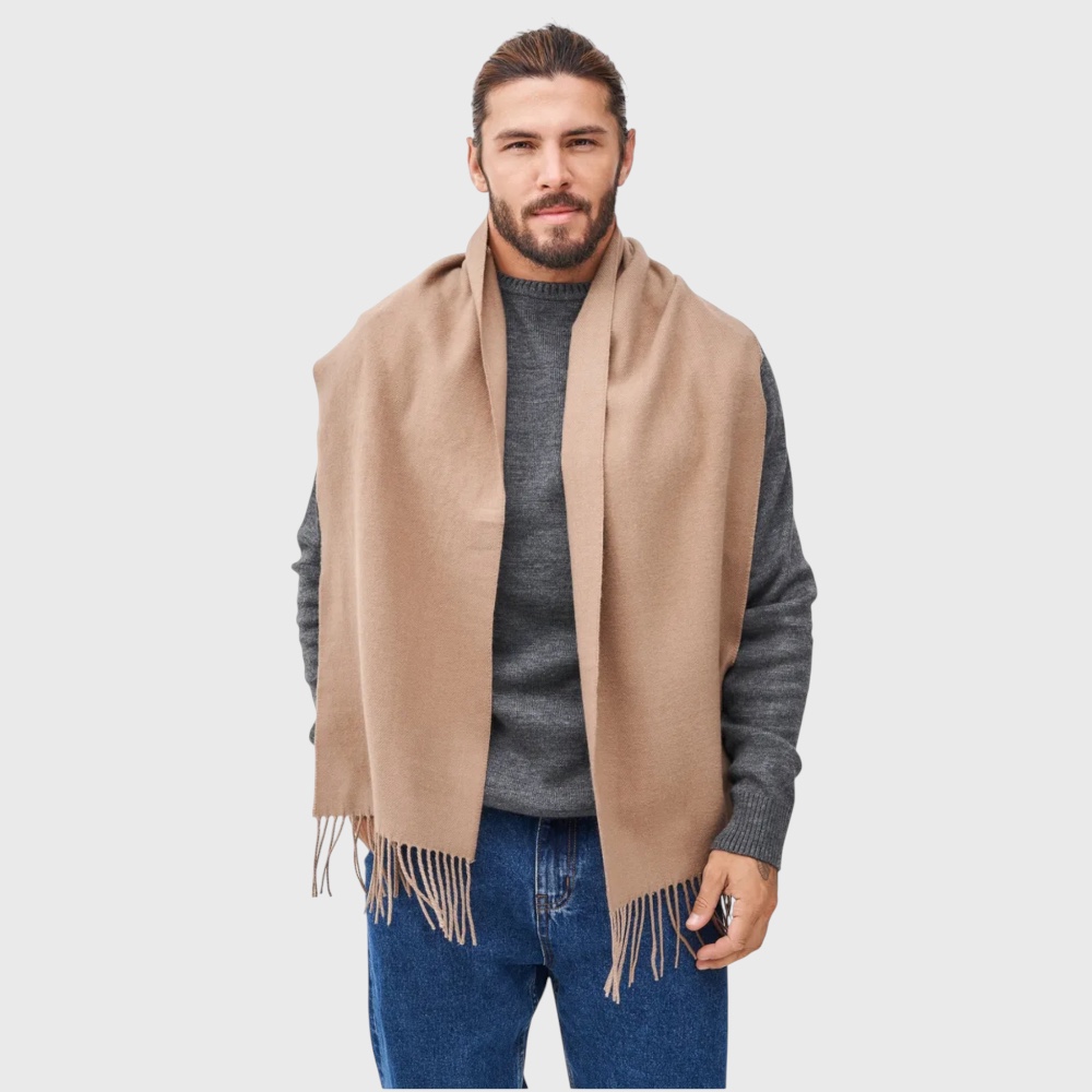 Мужской шарф шерстяной бежевый camel, 180*33 см  - 3